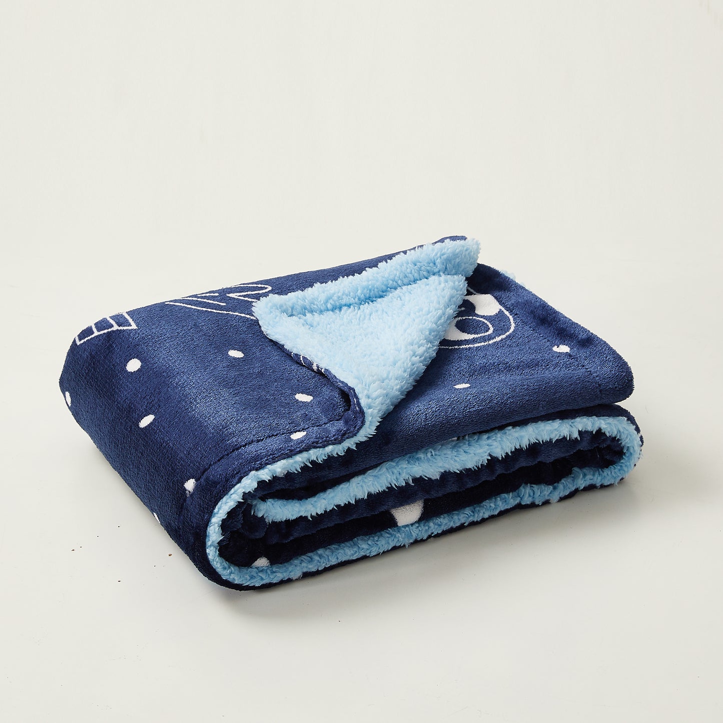 Kid Printed Fluffy Plush Soft Warm Flannel Fleece Children Throw Sherpa Kids Blanket, 30" x 40" Rockets and Stars with Navy Blue
