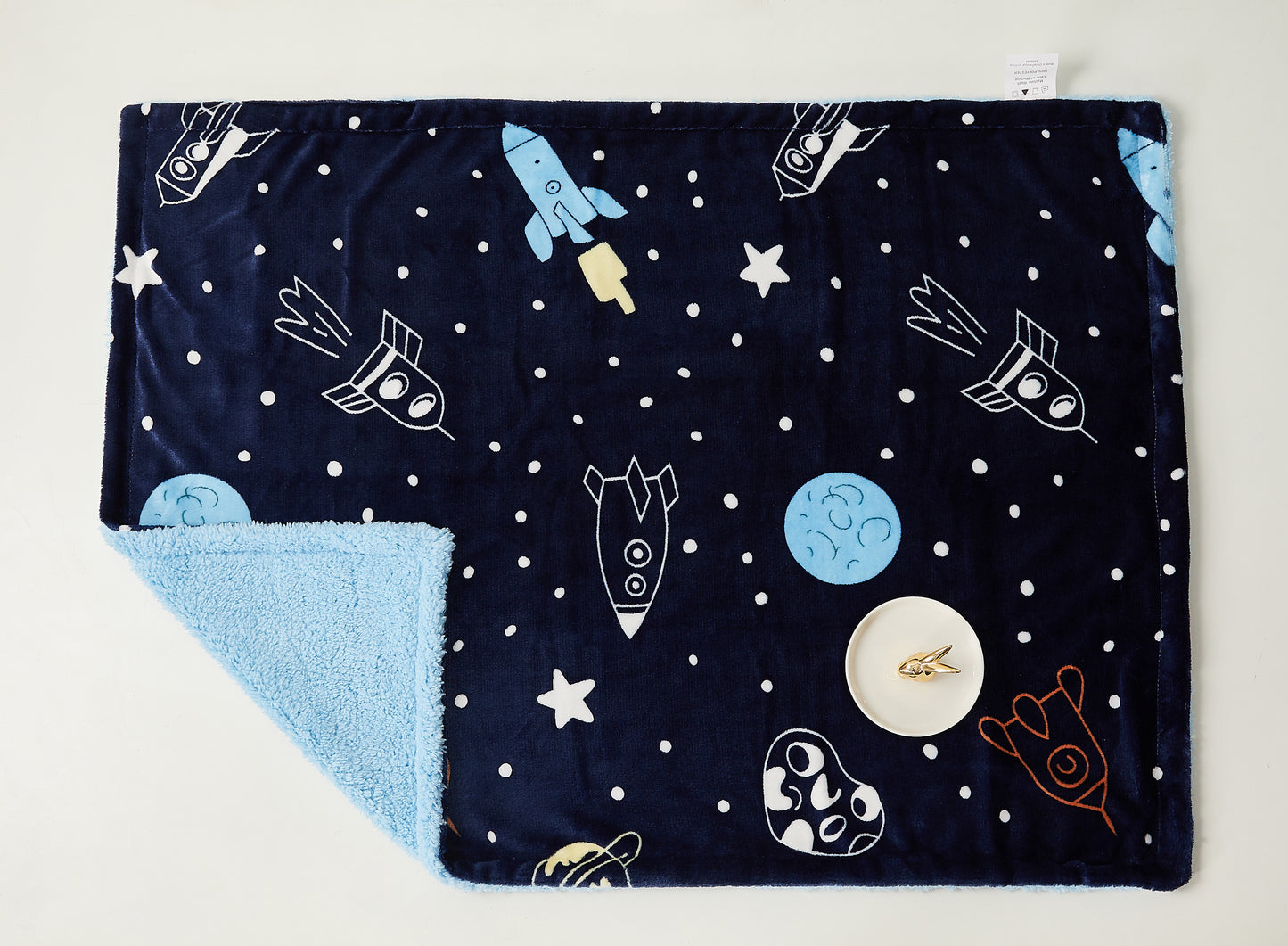 Kid Printed Fluffy Plush Soft Warm Flannel Fleece Children Throw Sherpa Kids Blanket, 30" x 40" Rockets and Stars with Navy Blue