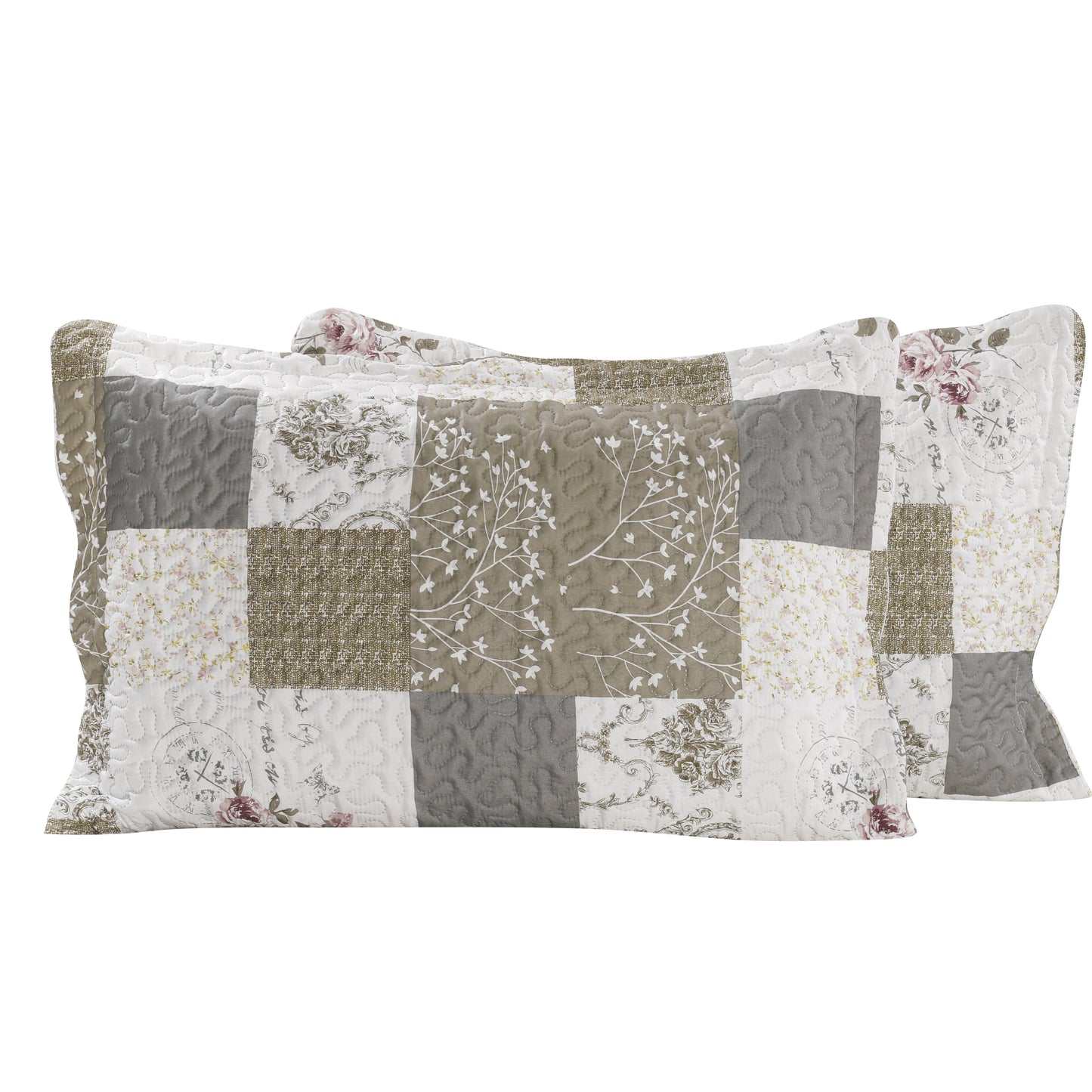 Printed Embossed Pinsonic Soft Bedding Summer Quilt Set, Rose Floral Plaid