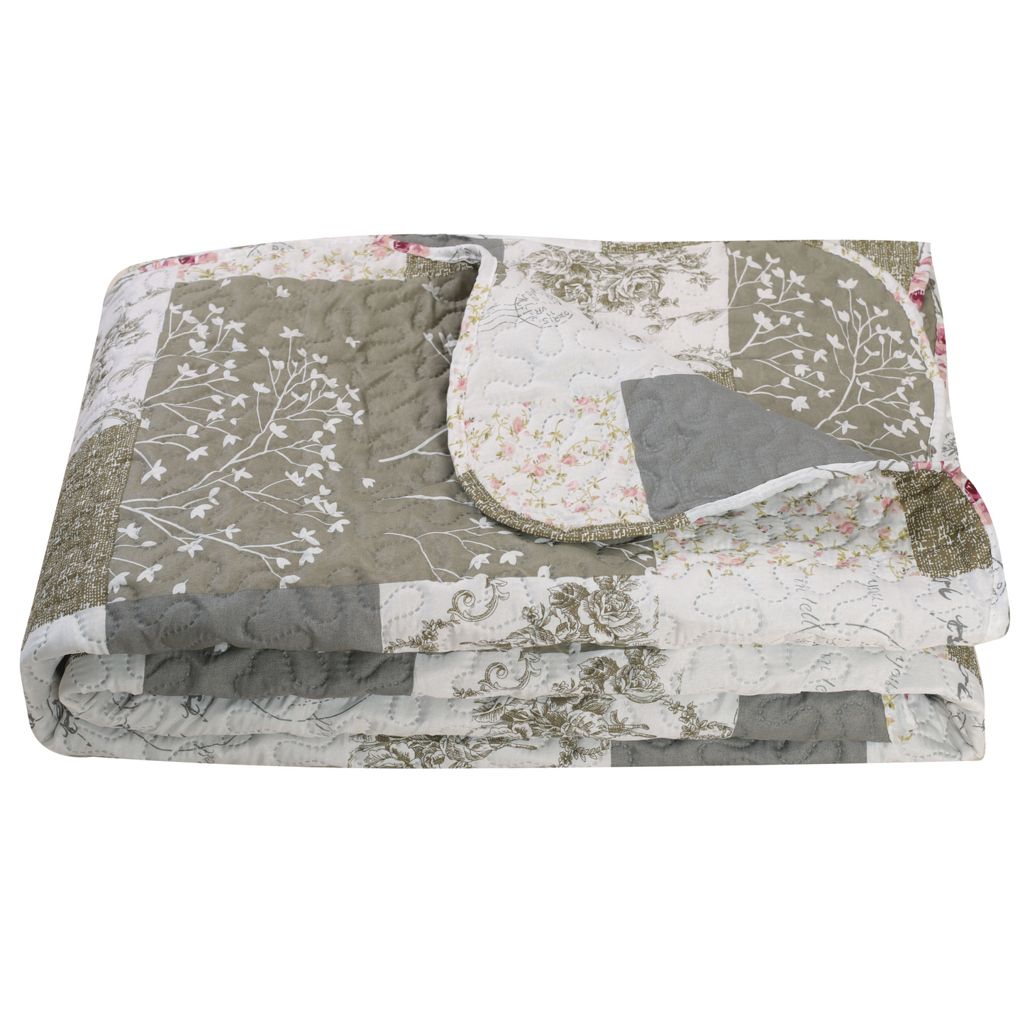 Printed Embossed Pinsonic Soft Bedding Summer Quilt Set, Rose Floral Plaid