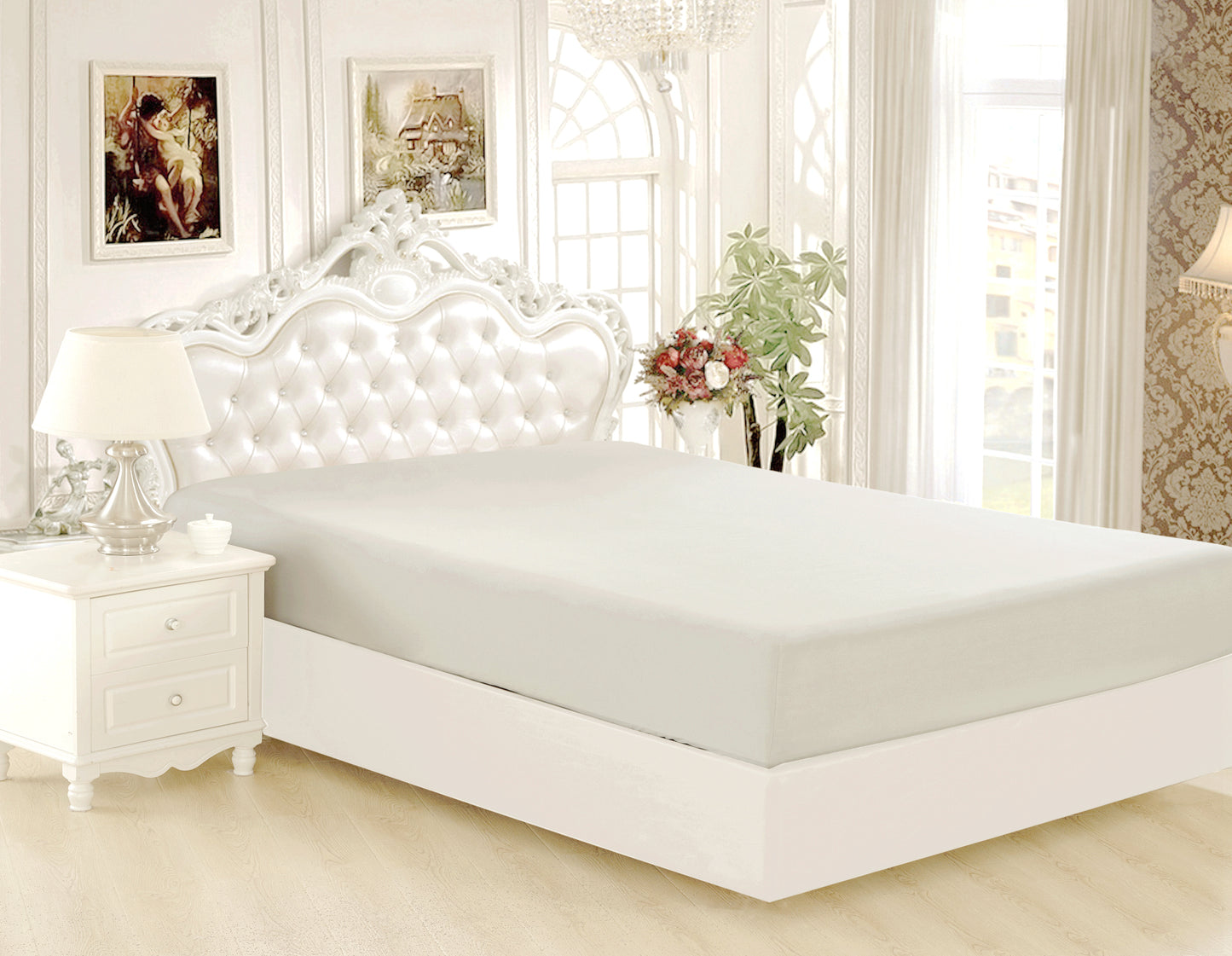 Solid Rayon from Bamboo Soft Silky Deep Pocket All Season Bedding Wrinkle Free Fitted Sheet, Silver