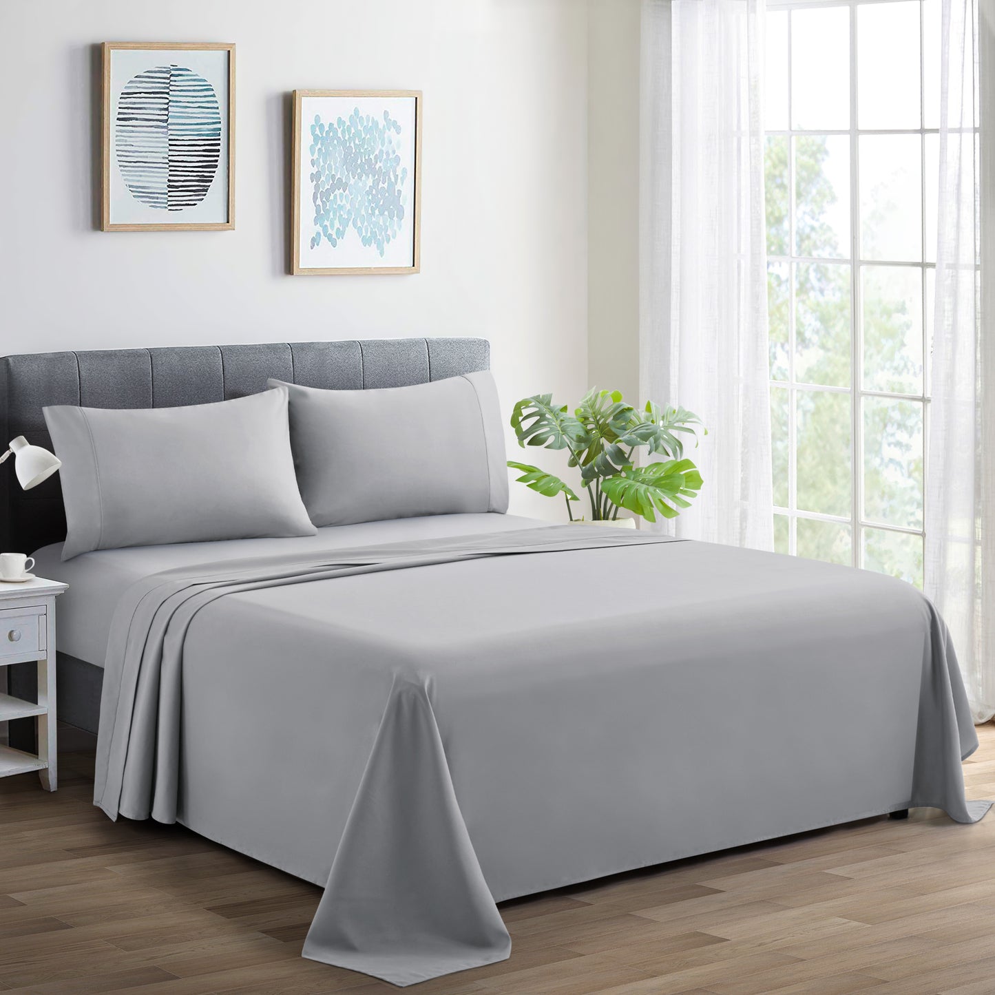 600 Thread Count Cotton Percale Soft Deep Pocket Solid Bedding All Season Sheet Set, Silver