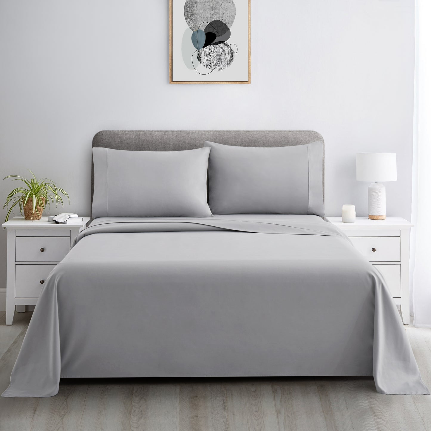 600 Thread Count Cotton Percale Soft Deep Pocket Solid Bedding All Season Sheet Set, Silver