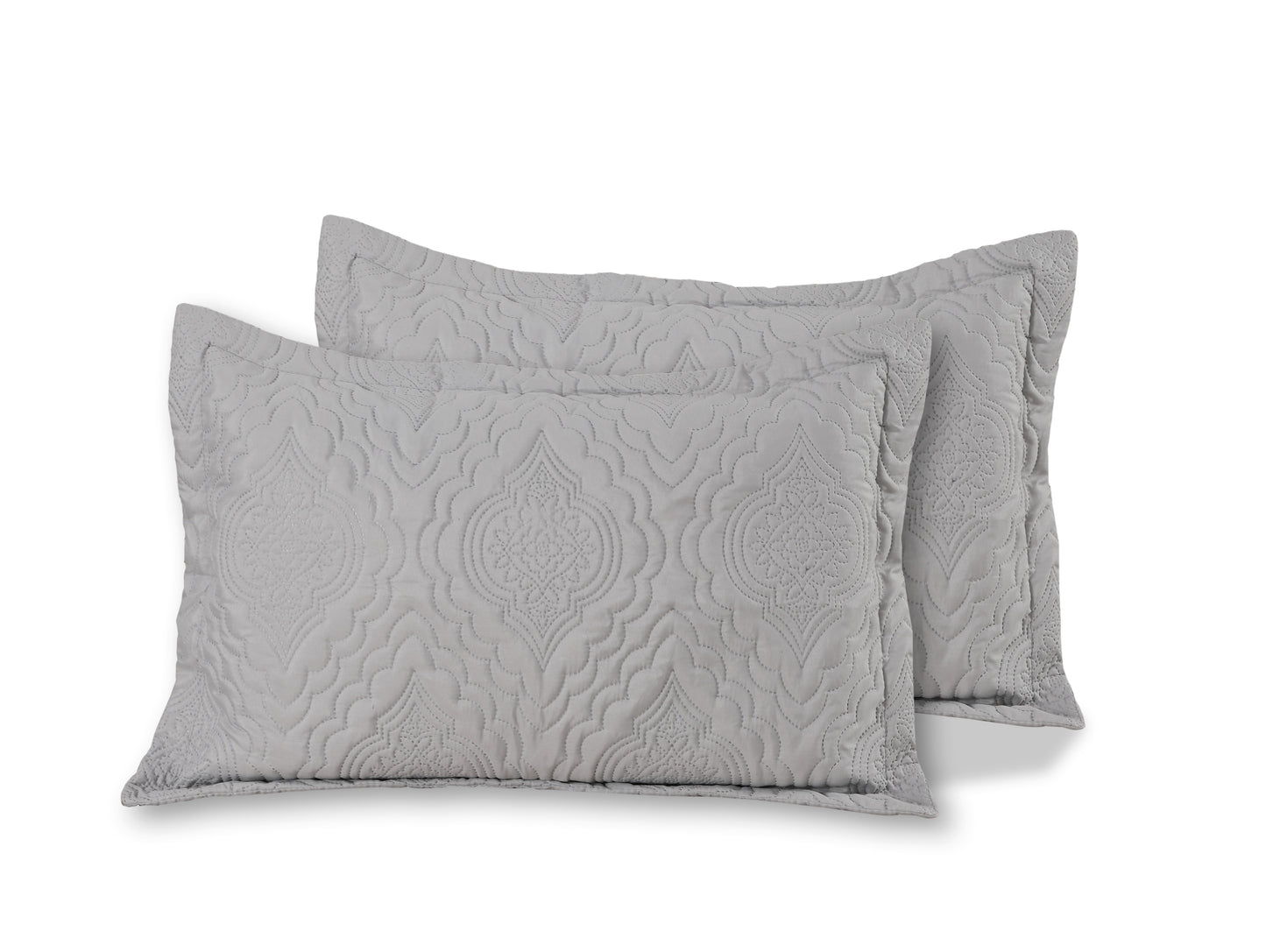 Embossed Pinsonic Solid Bedding Soft Summer Quilt Set, Silver Color