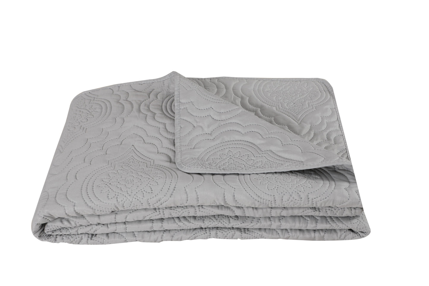 Embossed Pinsonic Solid Bedding Soft Summer Quilt Set, Silver Color