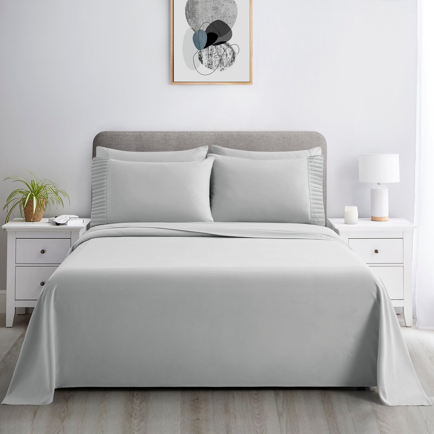 Solid Rayon from Bamboo Soft Silky Deep Pocket Bedding All Season Sheet Set, Silver