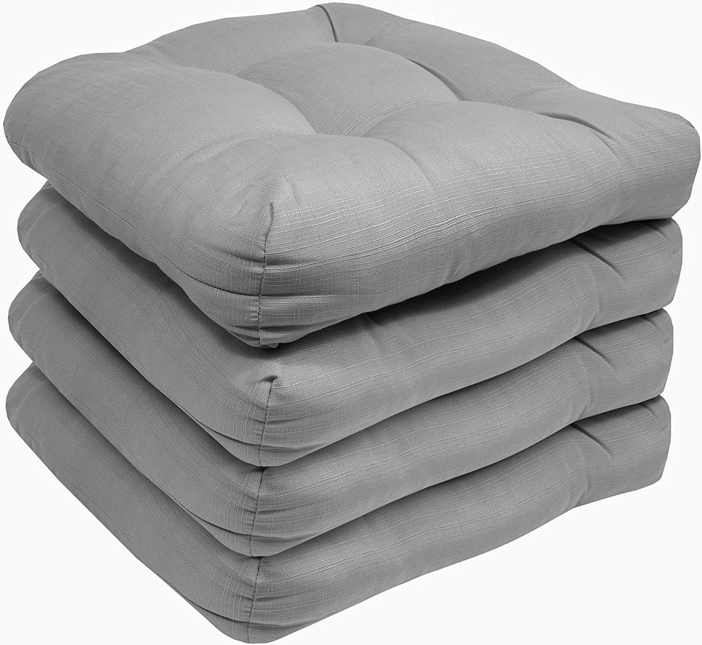 Premium Thick Comfy Seat Patio Pad Tufted Textured Solid Outdoor Chair Cushion 19 x 19 x 4 Inch, Silver