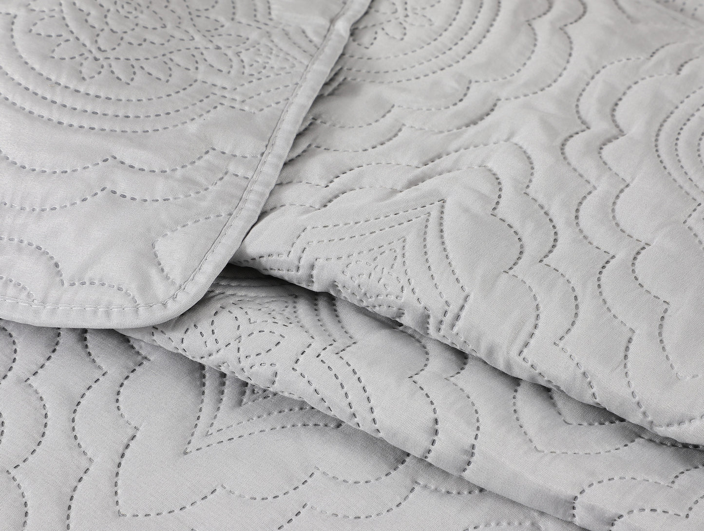 Embossed Pinsonic Solid Bedding Soft Summer Quilt Set, Silver Color