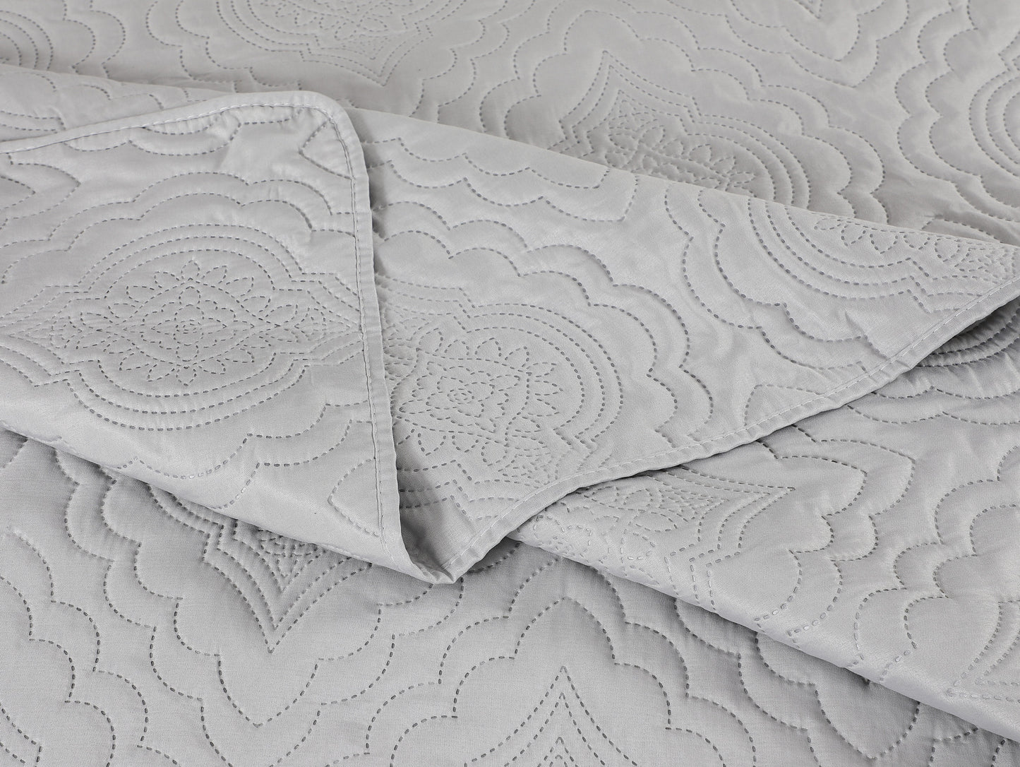 Embossed Pinsonic Solid Bedding Soft Summer Quilt Set, Silver Color