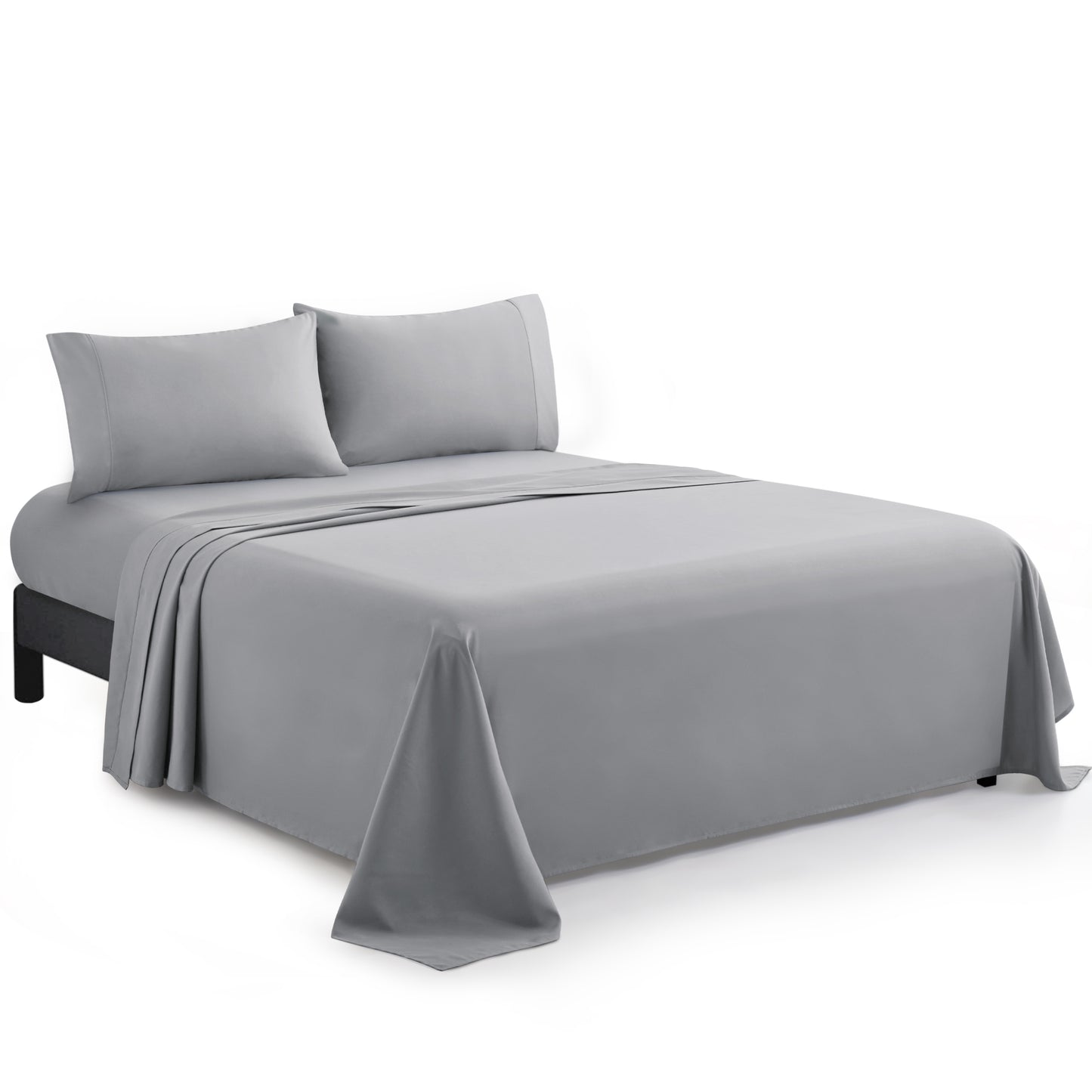 600 Thread Count Cotton Percale Soft Deep Pocket Solid Bedding All Season Sheet Set, Silver
