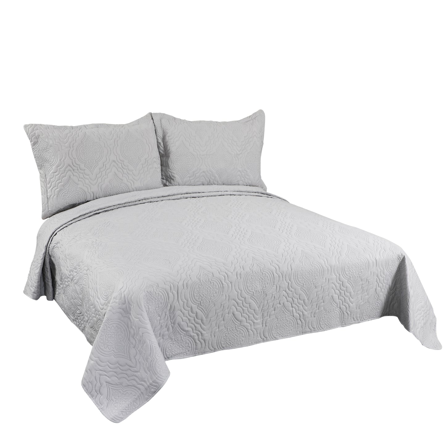 Embossed Pinsonic Solid Bedding Soft Summer Quilt Set, Silver Color