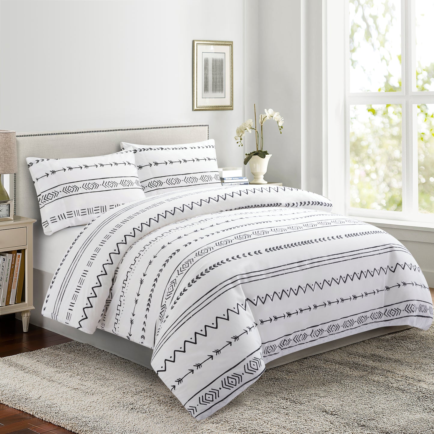 Printed Rayon from Bamboo Soft Bedding Silky Zipper All Season Duvet Cover Set, Simplify Modern Geometric