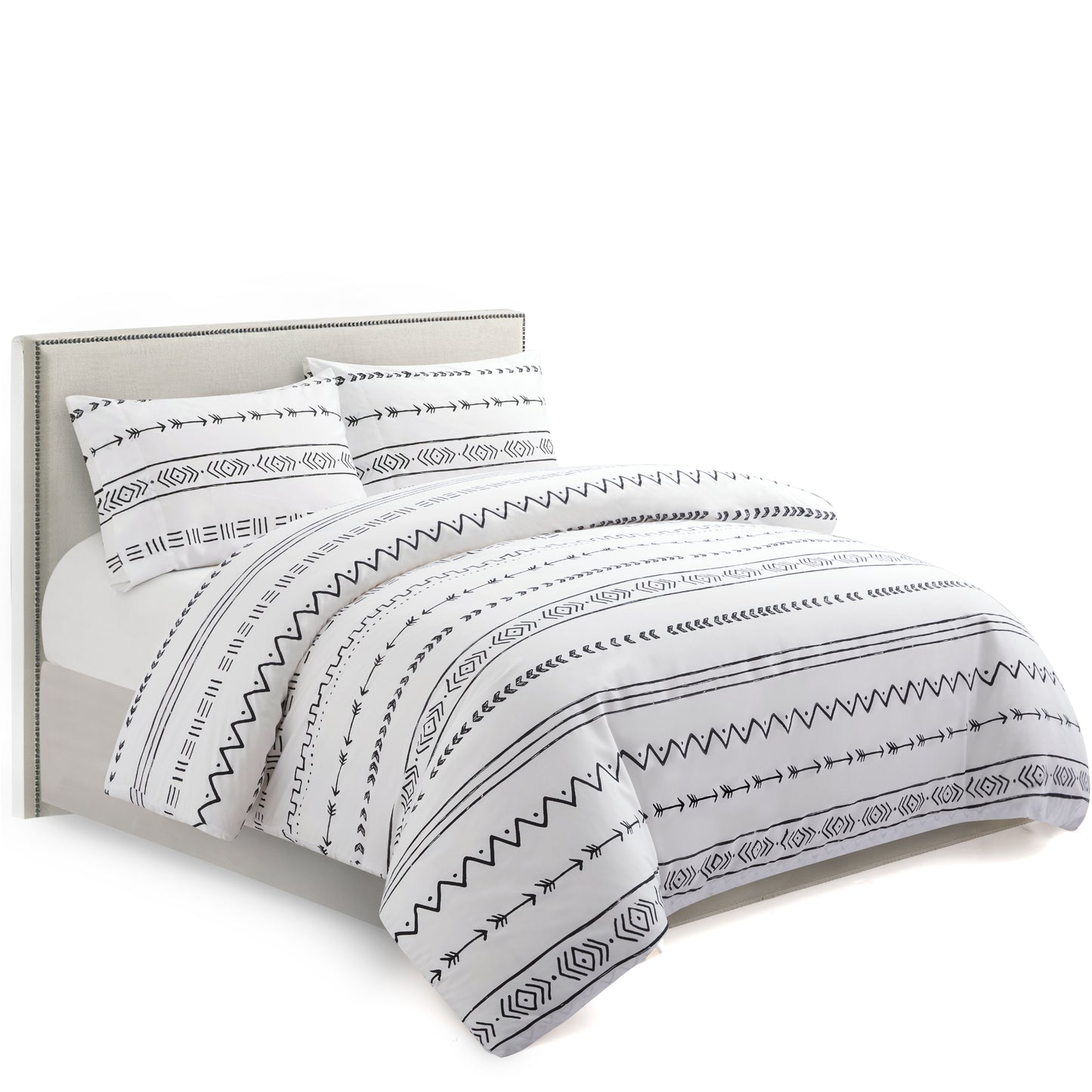 Printed Rayon from Bamboo Soft Bedding Silky Zipper All Season Duvet Cover Set, Simplify Modern Geometric