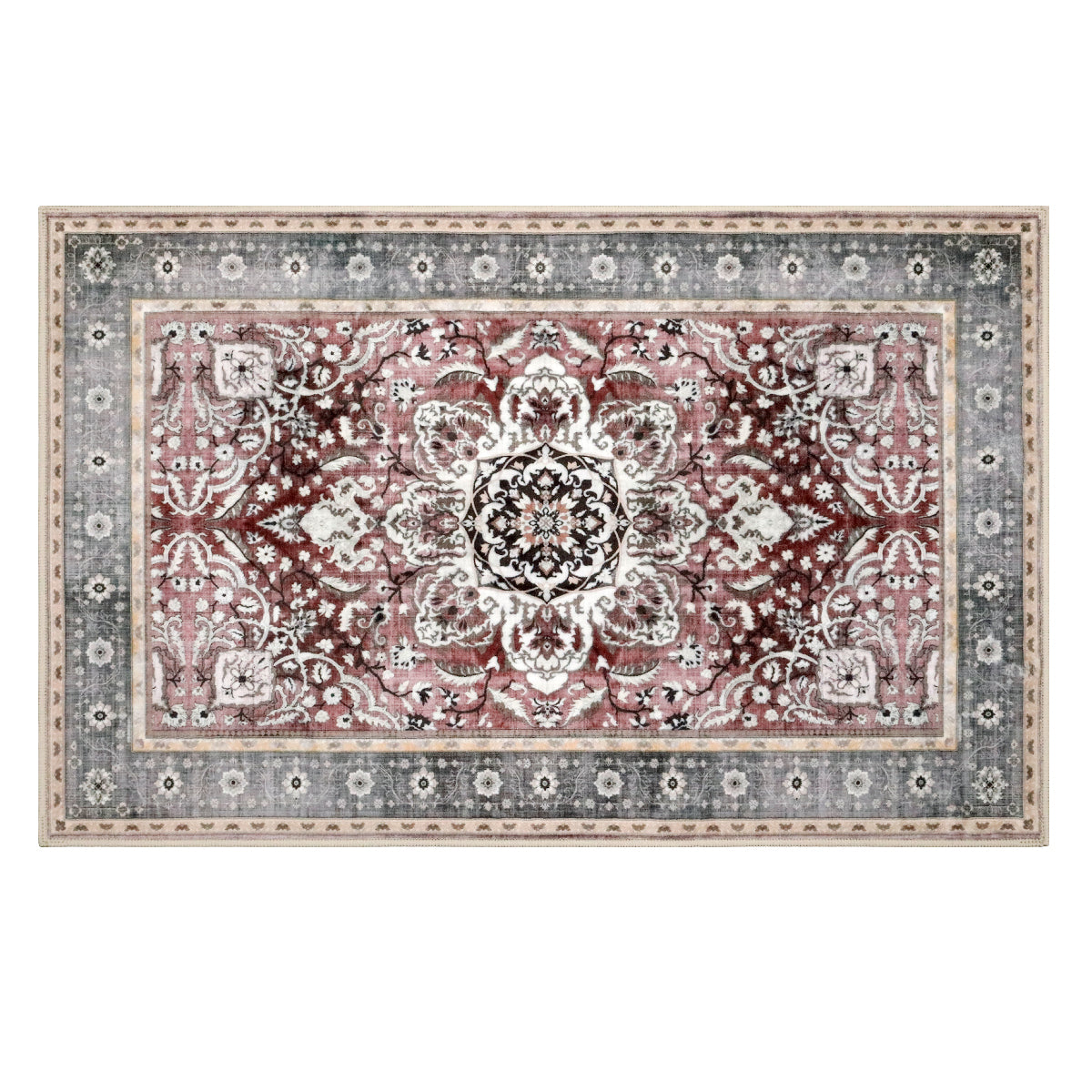 Decor Non-Slip Back Soft Runner Area Carpet Floor Area Rug Indoor Accent Decorative Mat, Elegant Grey Plum Floral
