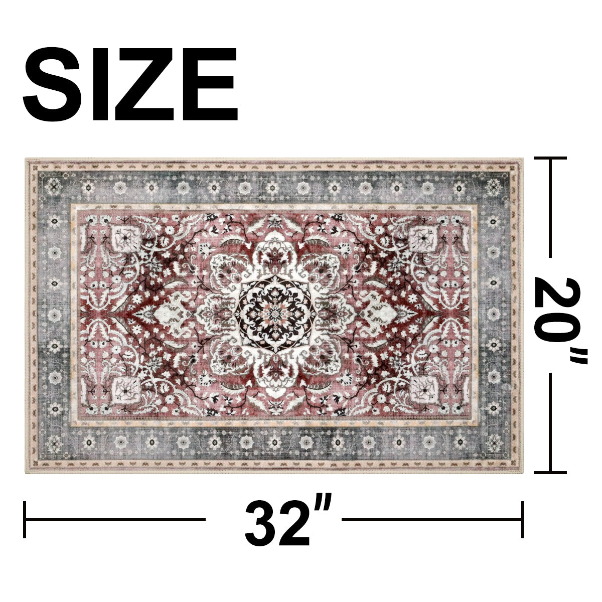 Decor Non-Slip Back Soft Runner Area Carpet Floor Area Rug Indoor Accent Decorative Mat, Elegant Grey Plum Floral