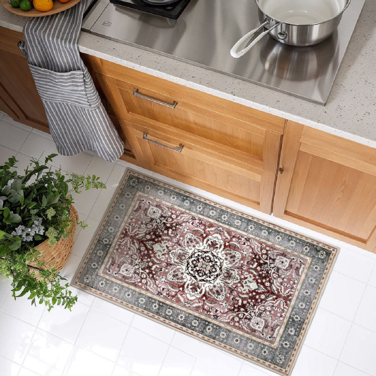 Decor Non-Slip Back Soft Runner Area Carpet Floor Area Rug Indoor Accent Decorative Mat, Elegant Grey Plum Floral