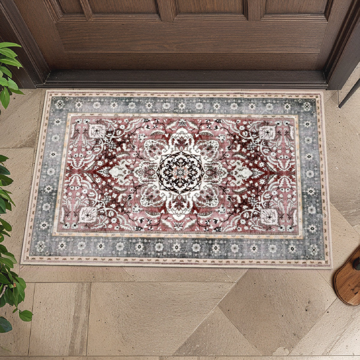 Decor Non-Slip Back Soft Runner Area Carpet Floor Area Rug Indoor Accent Decorative Mat, Elegant Grey Plum Floral