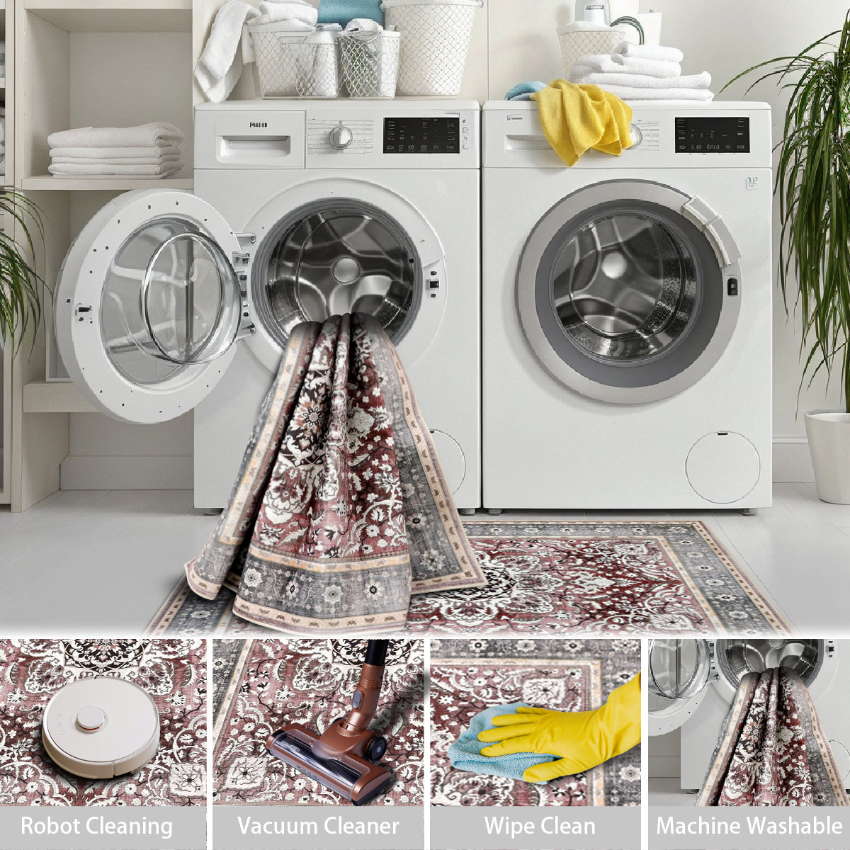 Decor Non-Slip Back Soft Runner Area Carpet Floor Area Rug Indoor Accent Decorative Mat, Elegant Grey Plum Floral