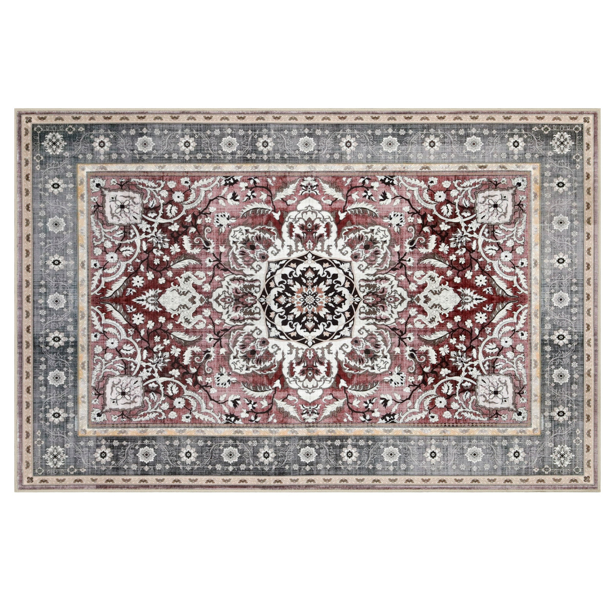 Decor Non-Slip Back Soft Runner Area Carpet Floor Area Rug Indoor Accent Decorative Mat, Elegant Grey Plum Floral