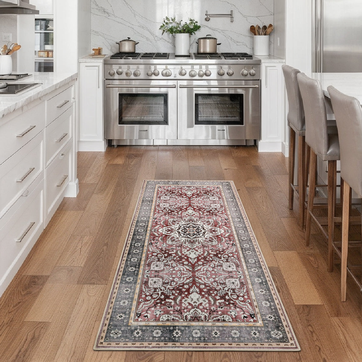 Decor Non-Slip Back Soft Runner Area Carpet Floor Area Rug Indoor Accent Decorative Mat, Elegant Grey Plum Floral