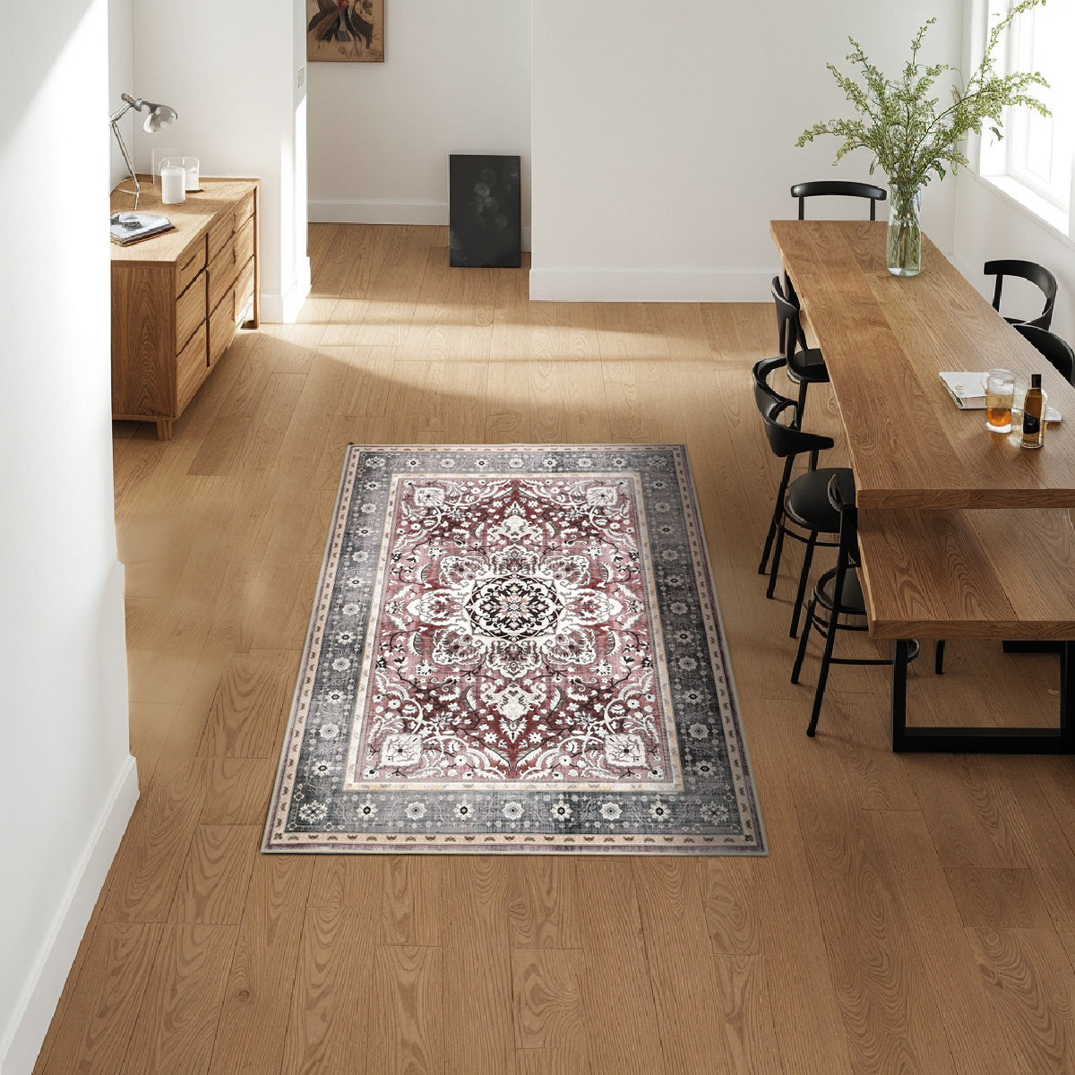 Decor Non-Slip Back Soft Runner Area Carpet Floor Area Rug Indoor Accent Decorative Mat, Elegant Grey Plum Floral