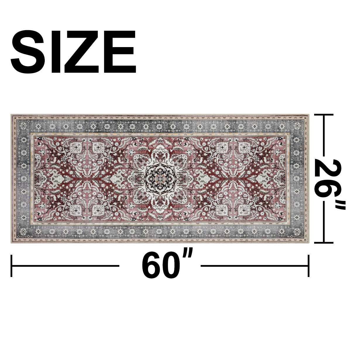 Decor Non-Slip Back Soft Runner Area Carpet Floor Area Rug Indoor Accent Decorative Mat, Elegant Grey Plum Floral