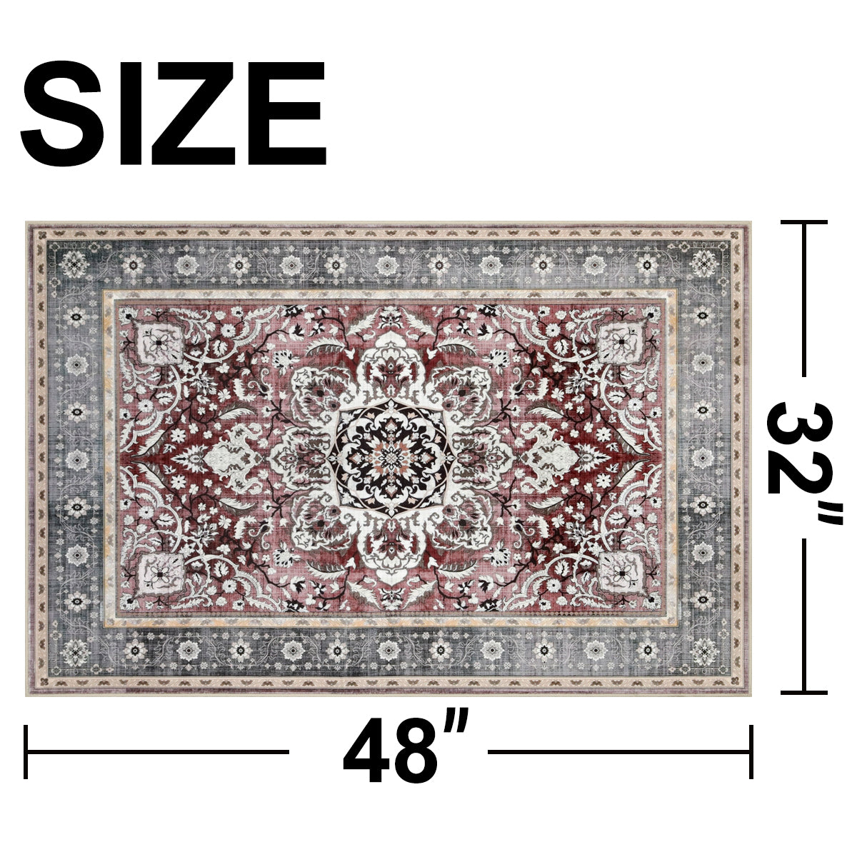 Decor Non-Slip Back Soft Runner Area Carpet Floor Area Rug Indoor Accent Decorative Mat, Elegant Grey Plum Floral