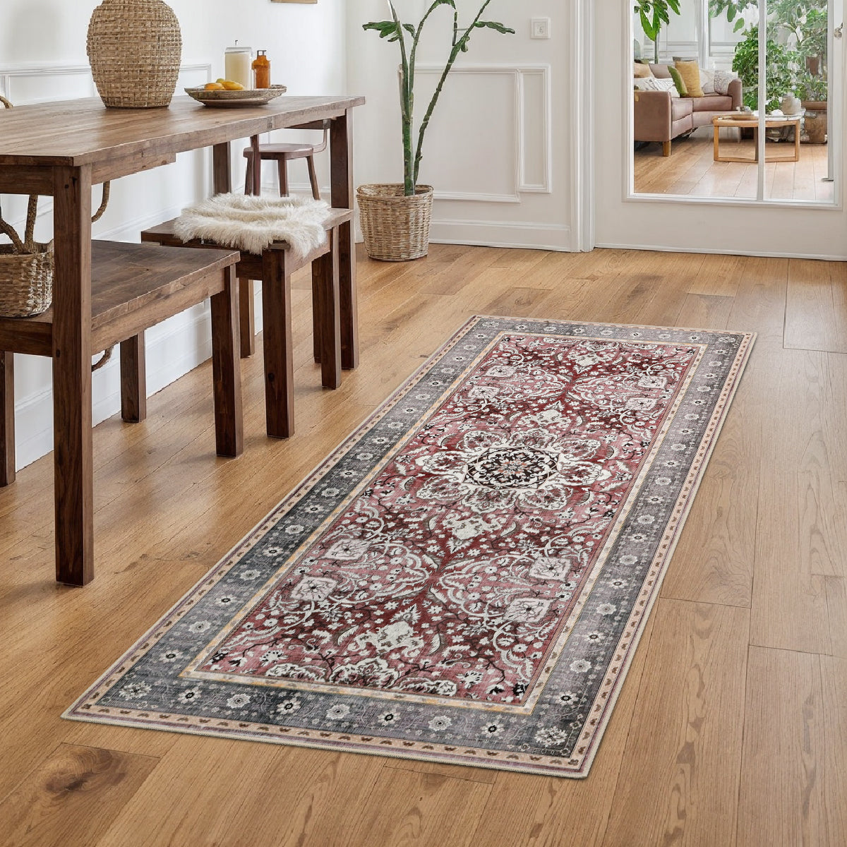 Decor Non-Slip Back Soft Runner Area Carpet Floor Area Rug Indoor Accent Decorative Mat, Elegant Grey Plum Floral