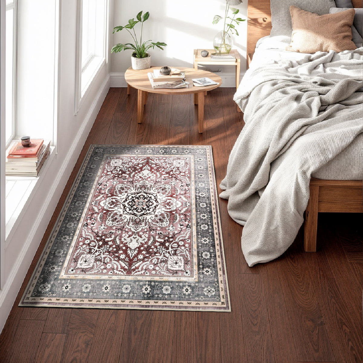 Decor Non-Slip Back Soft Runner Area Carpet Floor Area Rug Indoor Accent Decorative Mat, Elegant Grey Plum Floral