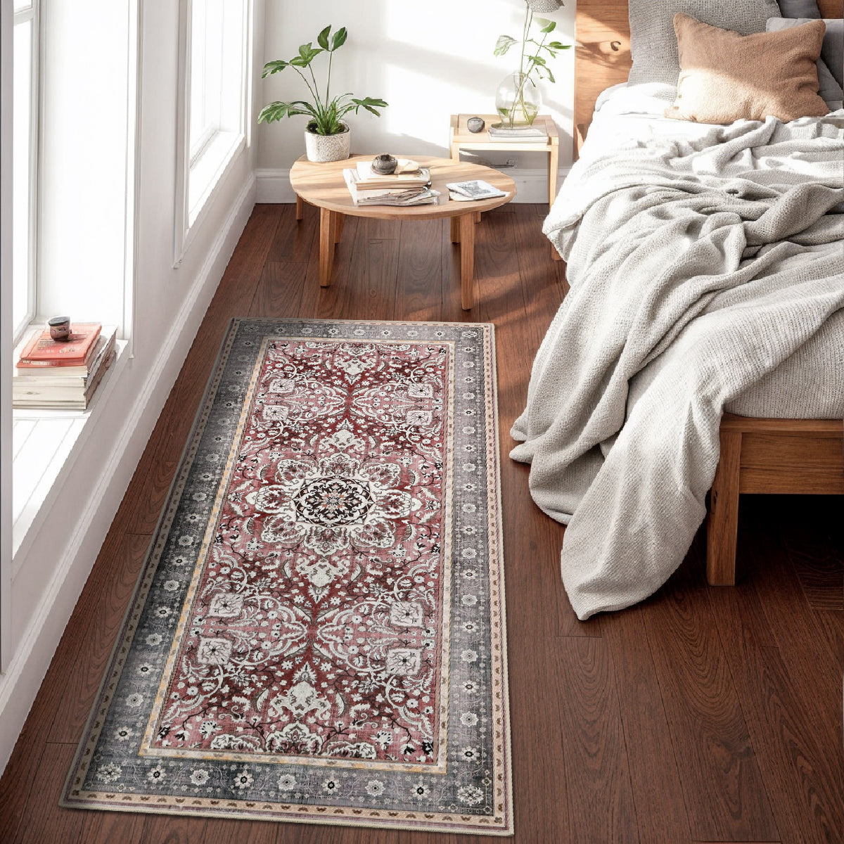 Decor Non-Slip Back Soft Runner Area Carpet Floor Area Rug Indoor Accent Decorative Mat, Elegant Grey Plum Floral