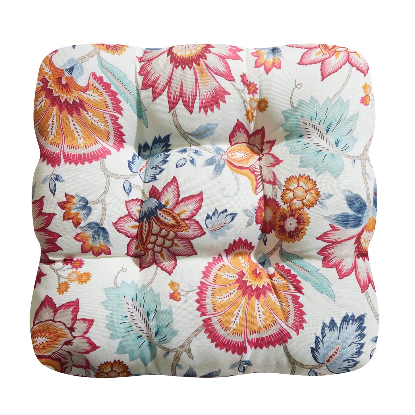 Premium Thick Comfy Seat Patio Pad Tufted Textured Printed Outdoor Chair Cushion 19 x 19 x 4 Inch, Summer Red Floral