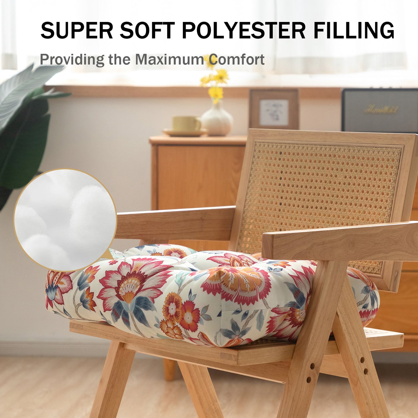 Premium Thick Comfy Seat Patio Pad Tufted Textured Printed Outdoor Chair Cushion 19 x 19 x 4 Inch, Summer Red Floral