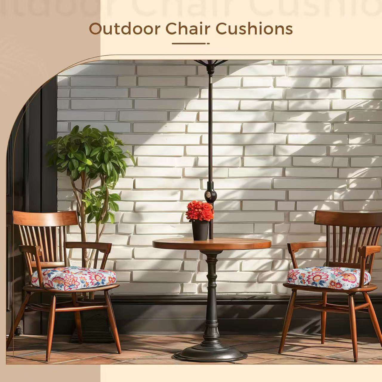 Premium Thick Comfy Seat Patio Pad Tufted Textured Printed Outdoor Chair Cushion 19 x 19 x 4 Inch, Summer Red Floral