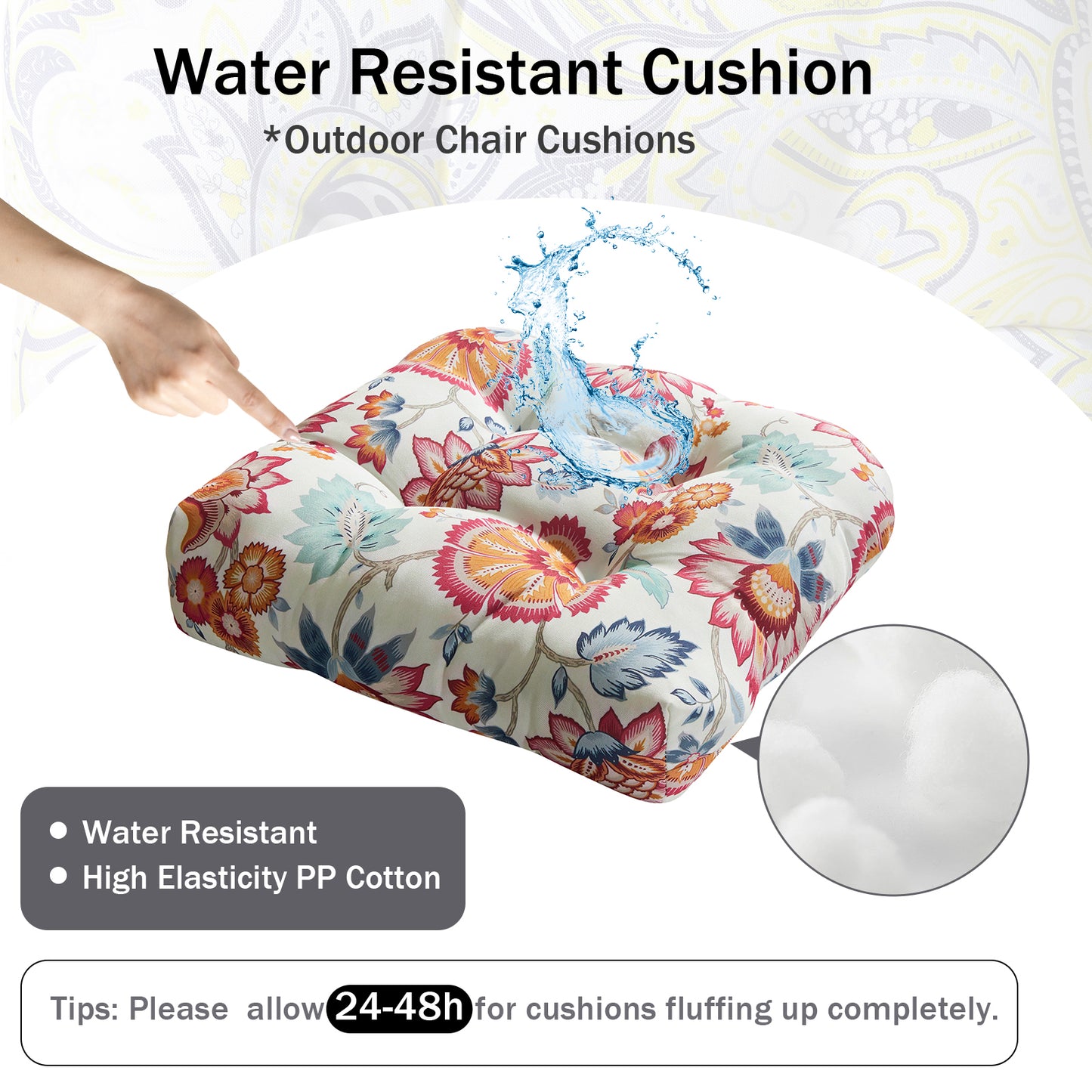 Premium Thick Comfy Seat Patio Pad Tufted Textured Printed Outdoor Chair Cushion 19 x 19 x 4 Inch, Summer Red Floral