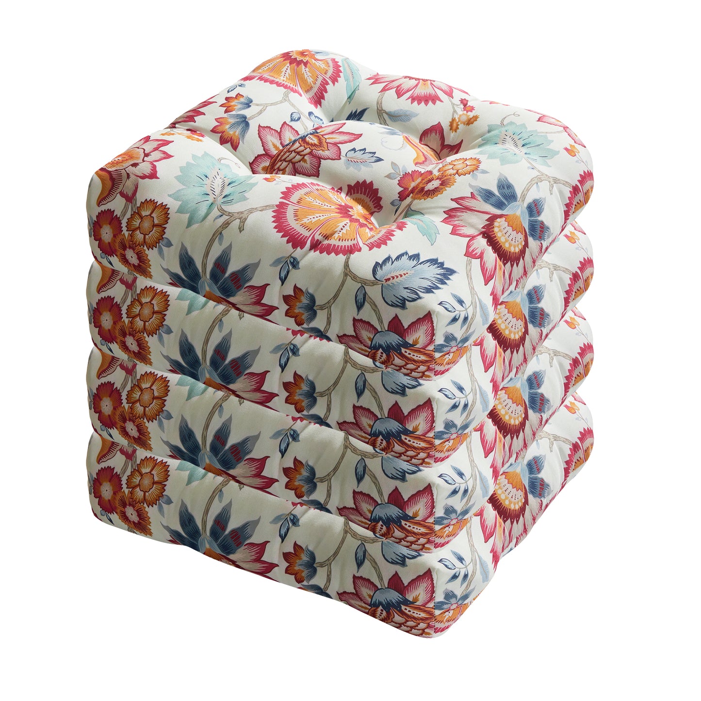 Premium Thick Comfy Seat Patio Pad Tufted Textured Printed Outdoor Chair Cushion 19 x 19 x 4 Inch, Summer Red Floral