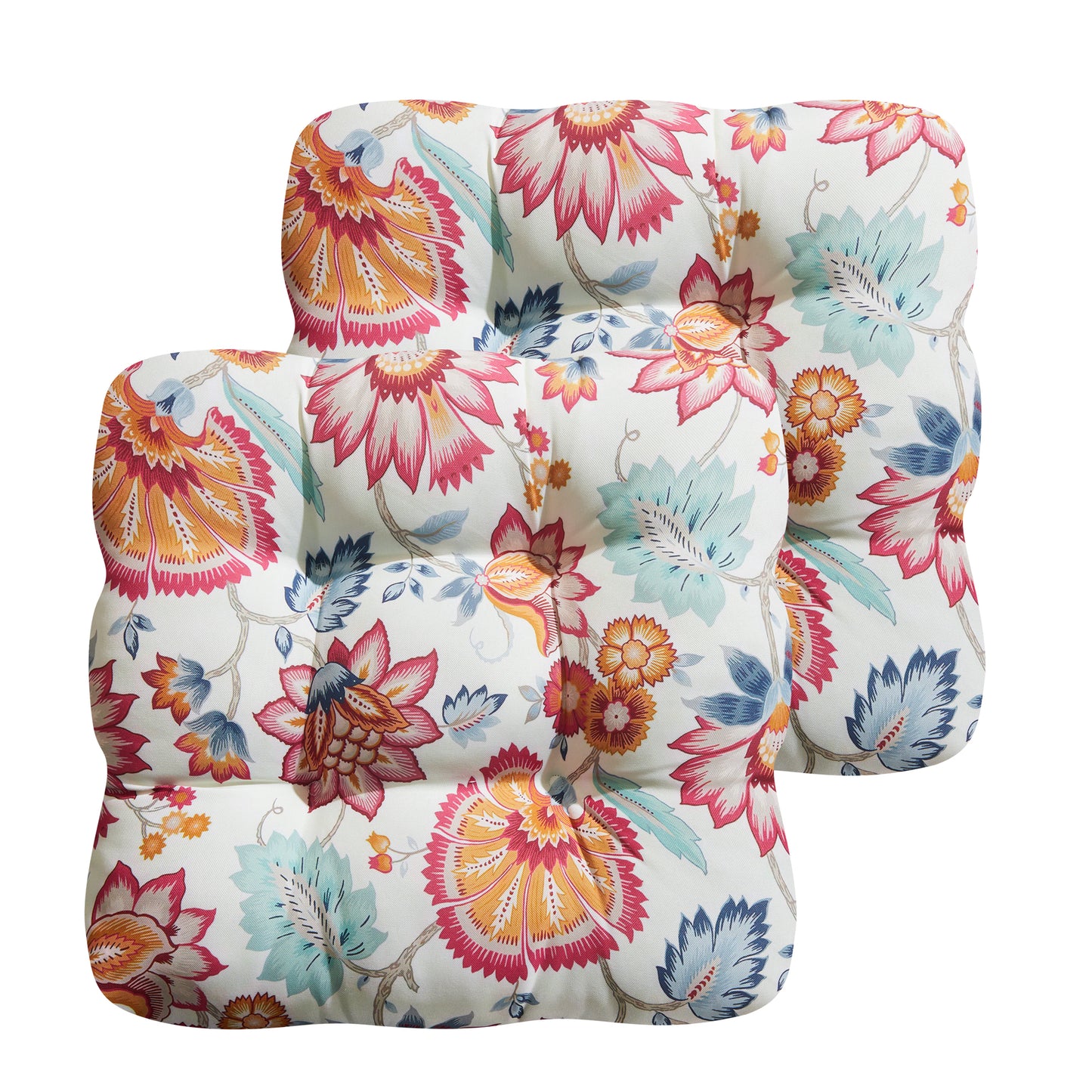 Premium Thick Comfy Seat Patio Pad Tufted Textured Printed Outdoor Chair Cushion 19 x 19 x 4 Inch, Summer Red Floral