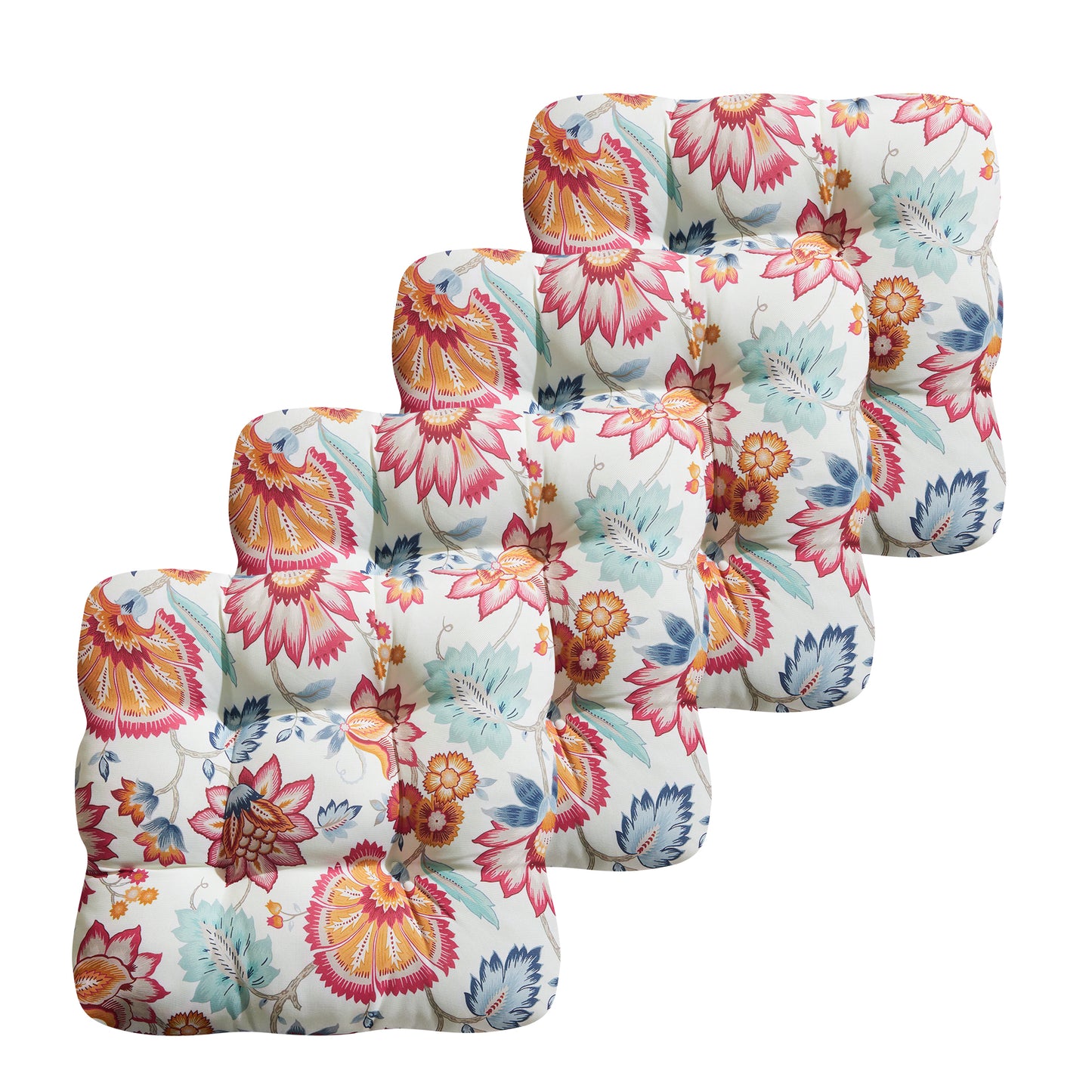 Premium Thick Comfy Seat Patio Pad Tufted Textured Printed Outdoor Chair Cushion 19 x 19 x 4 Inch, Summer Red Floral