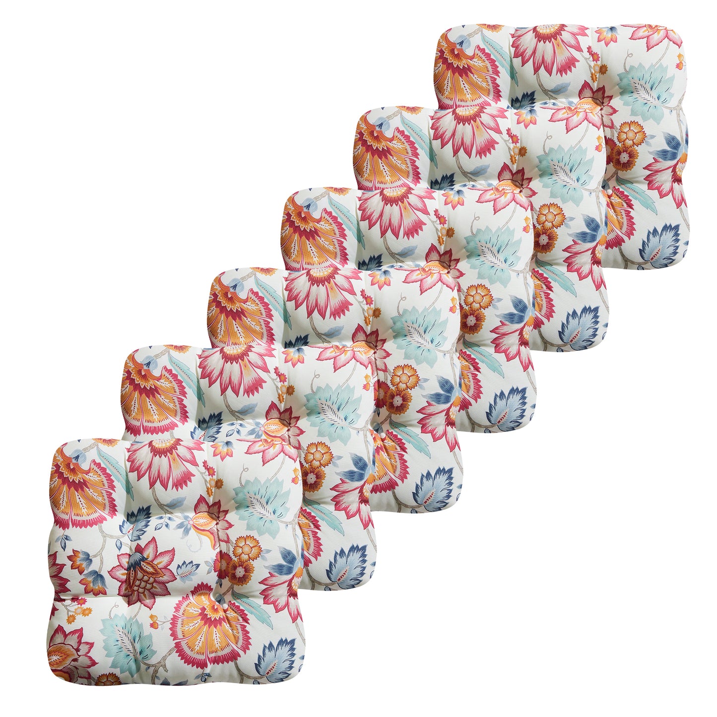 Premium Thick Comfy Seat Patio Pad Tufted Textured Printed Outdoor Chair Cushion 19 x 19 x 4 Inch, Summer Red Floral