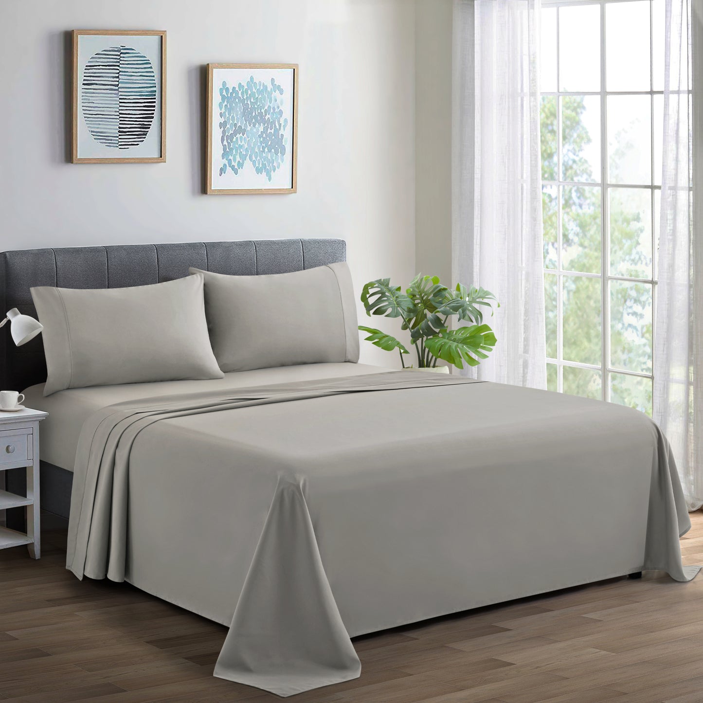 600 Thread Count Cotton Percale Soft Deep Pocket Solid Bedding All Season Sheet Set, Taupe