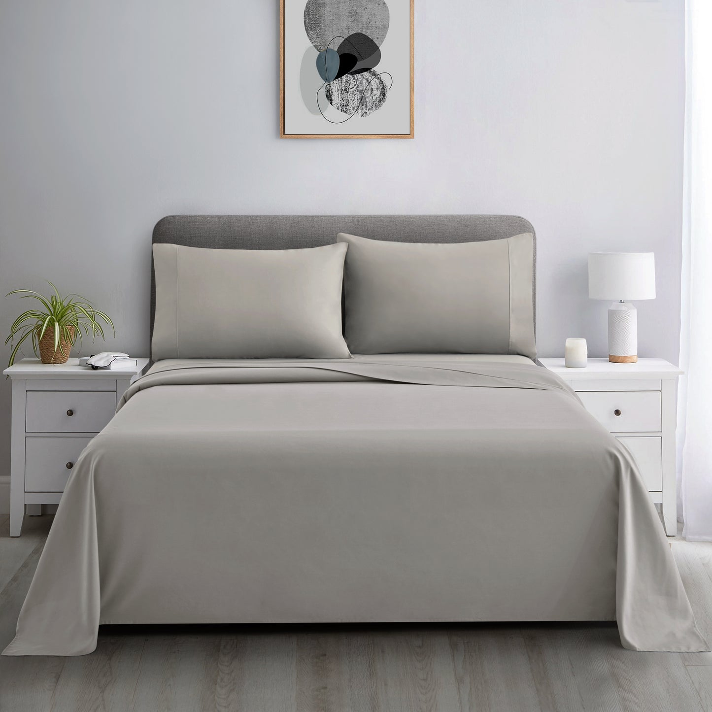 600 Thread Count Cotton Percale Soft Deep Pocket Solid Bedding All Season Sheet Set, Taupe