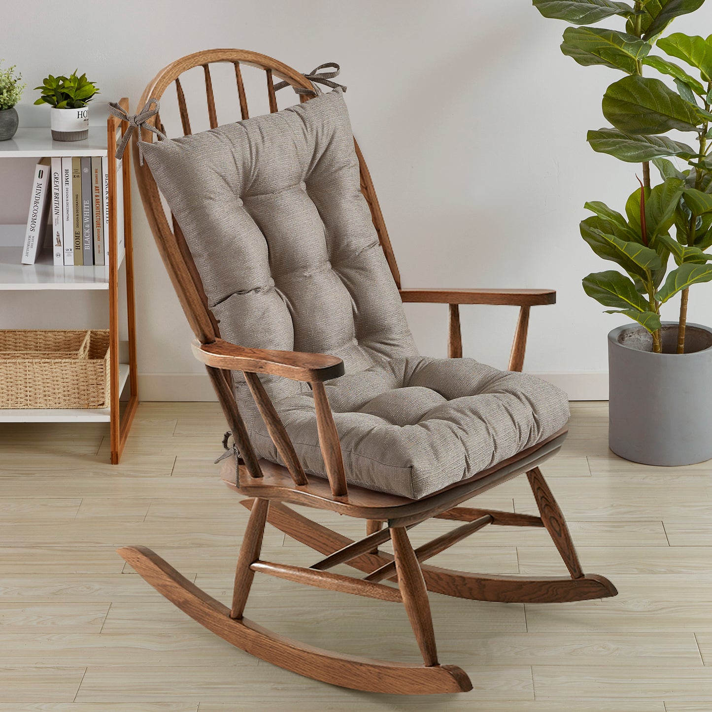 Rocking Chair Cushion Premium Comfortable Thick Nonslip Back Tufted High-Backed Lounger Seat Pads 2 Piece Set, Taupe