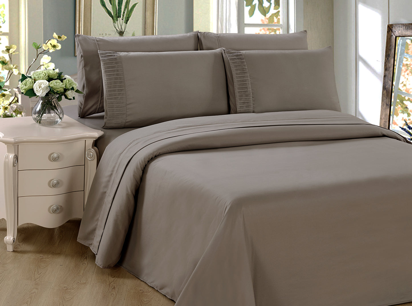Solid Rayon from Bamboo Soft Bedding Silky Zipper All Season Duvet Cover Set, Taupe