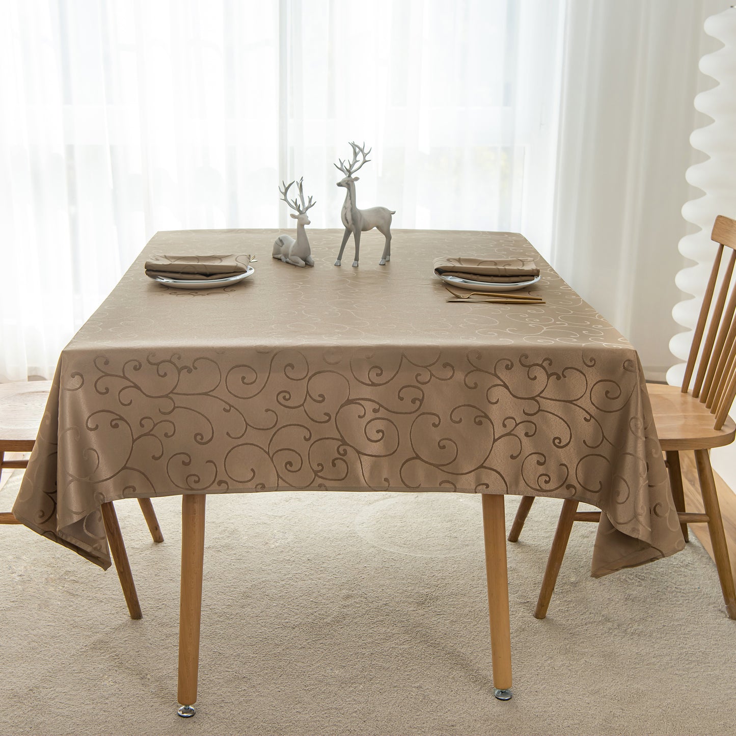 Jacquard Waterproof Thick Luxury Premium Solid Liquid Repellent Stain Resistant Decorative Home Kitchen Tablecloth, Taupe Color
