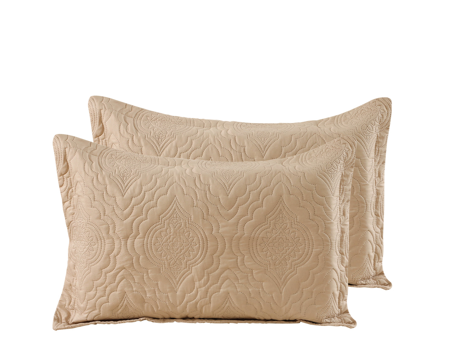 Embossed Pinsonic Solid Bedding Soft Summer Quilt Set, Taupe Color