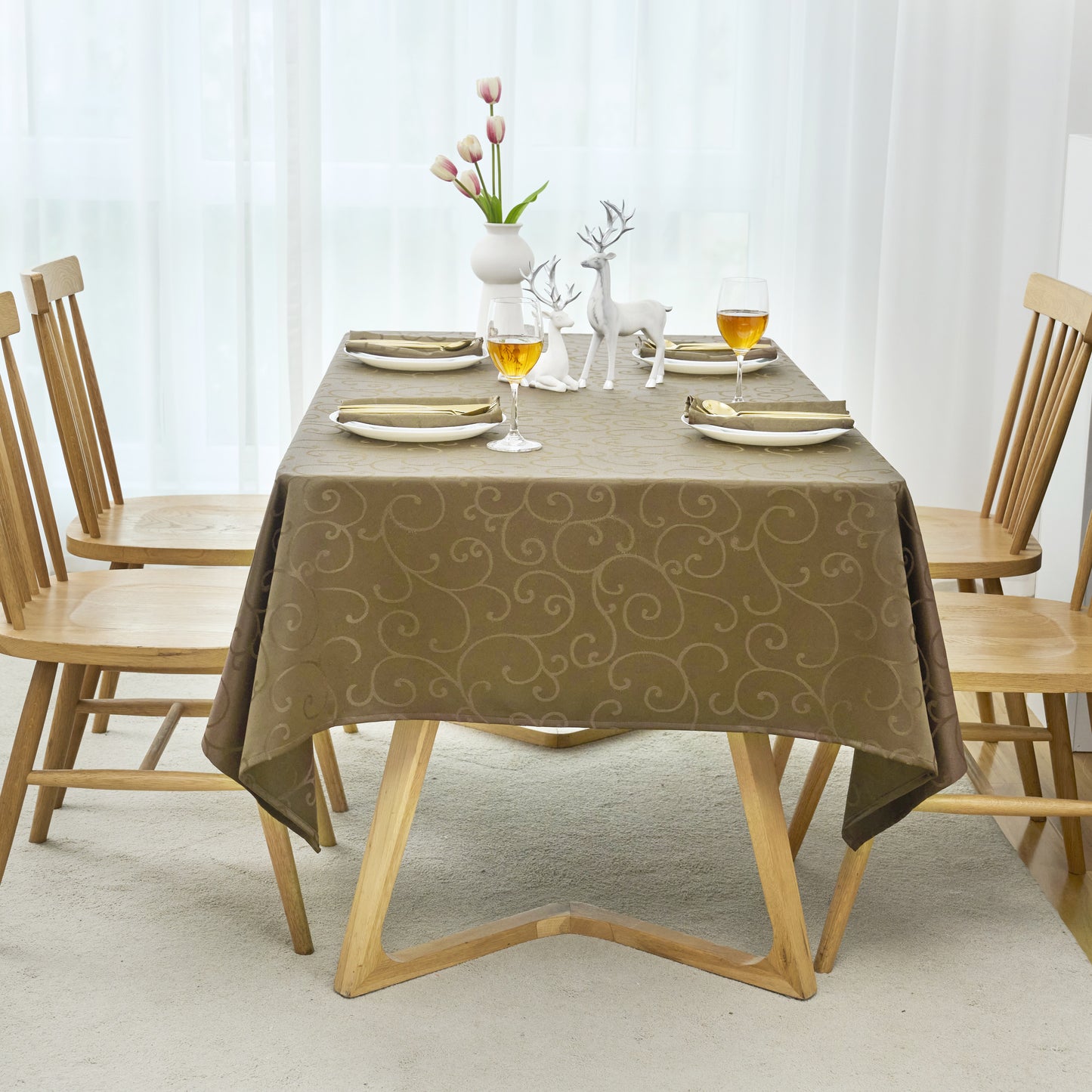 Jacquard Waterproof Thick Luxury Premium Solid Liquid Repellent Stain Resistant Decorative Home Kitchen Tablecloth, Taupe Color
