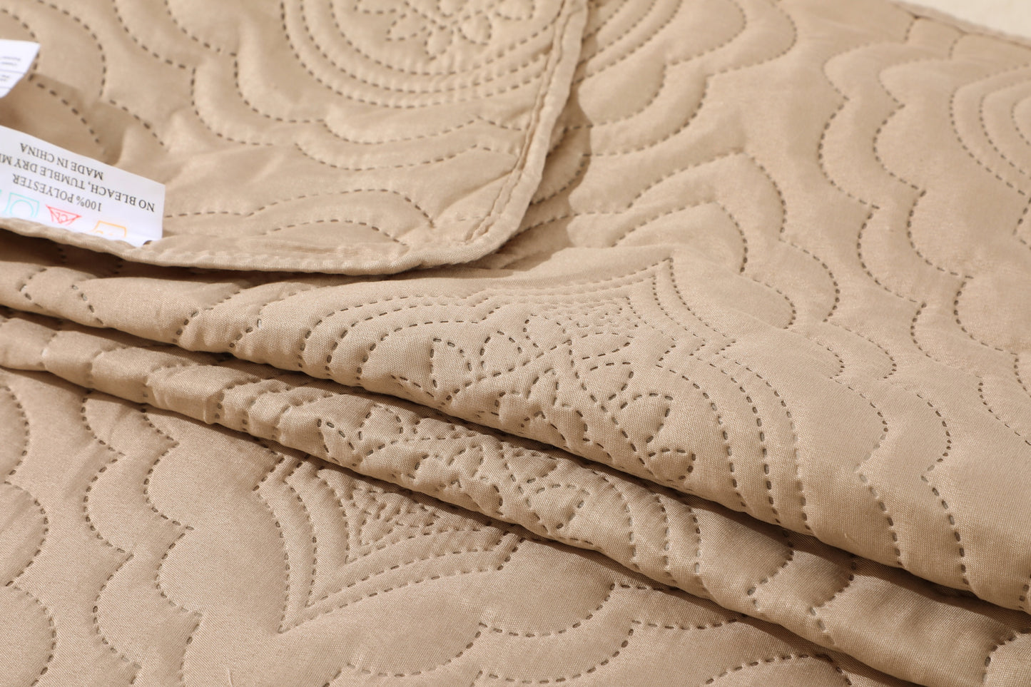Embossed Pinsonic Solid Bedding Soft Summer Quilt Set, Taupe Color