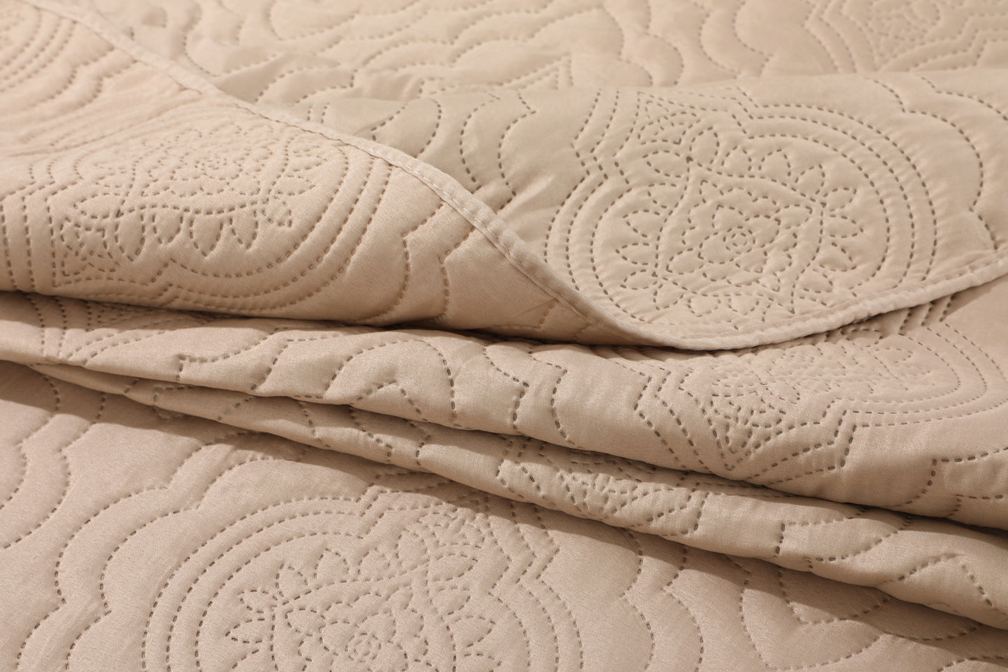 Embossed Pinsonic Solid Bedding Soft Summer Quilt Set, Taupe Color