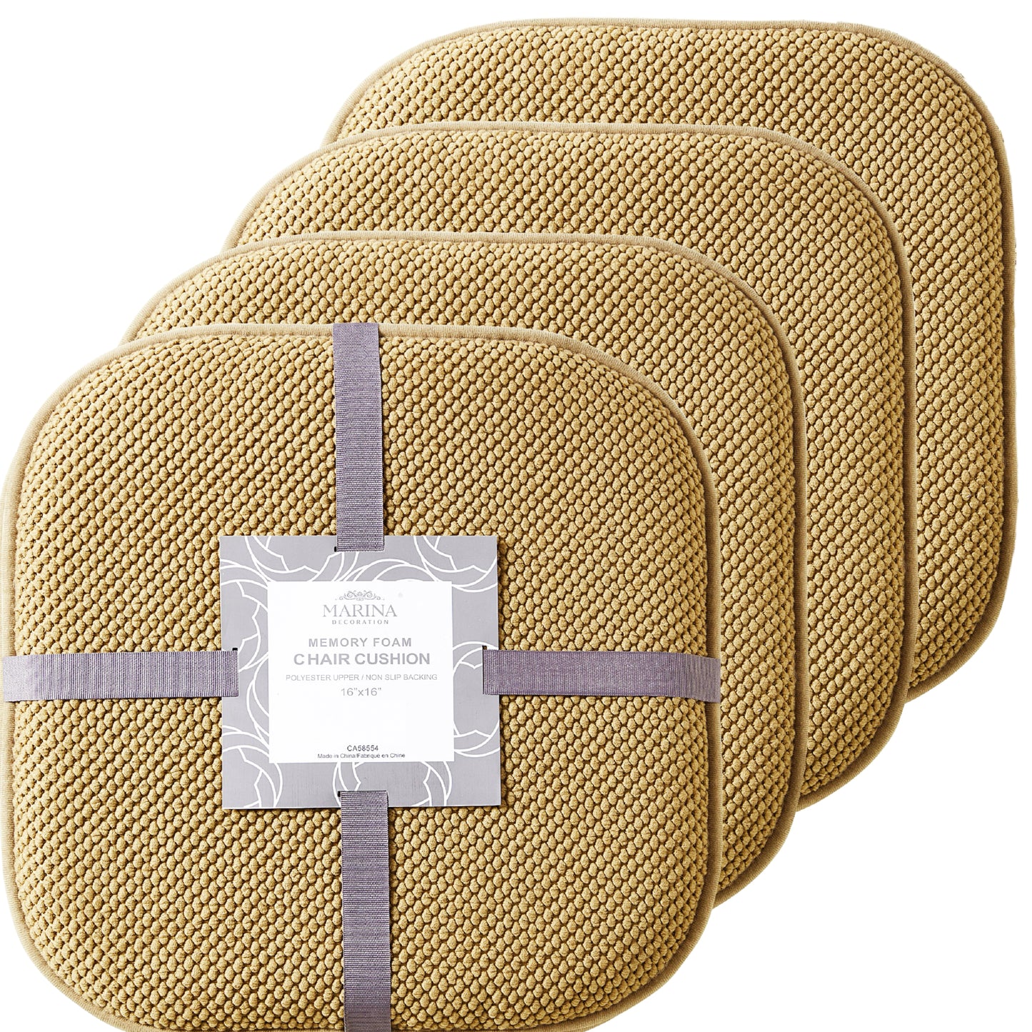Memory Foam Honeycomb Premium Thick Chair Nonslip Rubber Back Seat Pads Kitchen Chair Cushion Set 16 x 16 Inch, Taupe