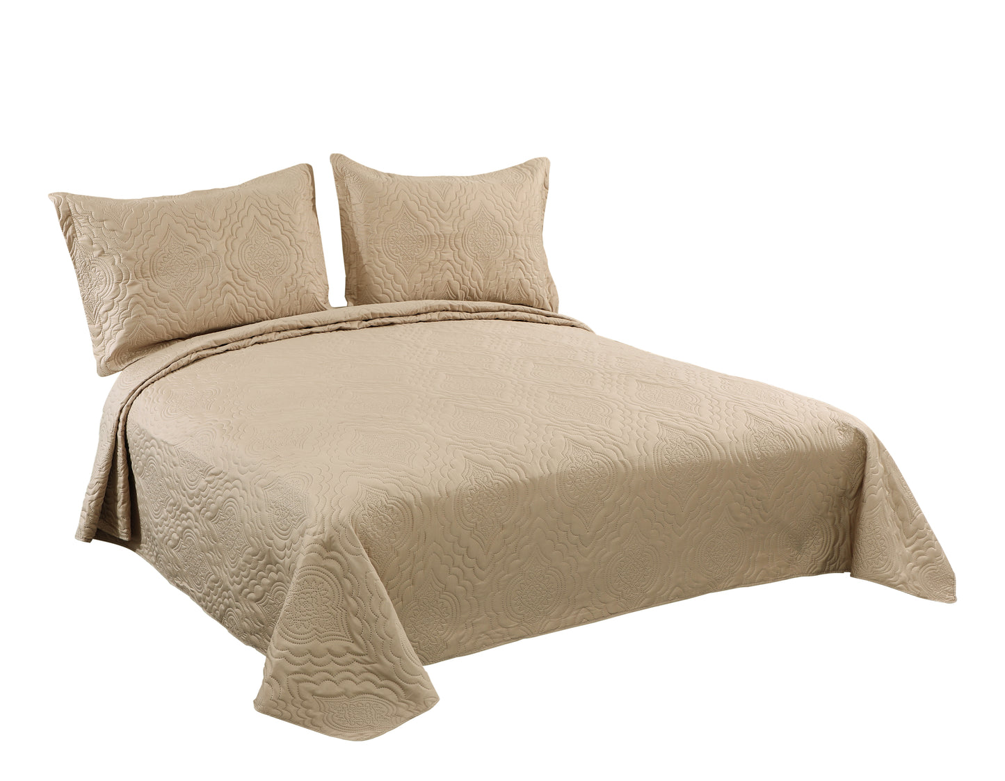 Embossed Pinsonic Solid Bedding Soft Summer Quilt Set, Taupe Color