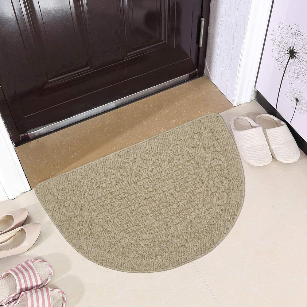 Jacquard Solid Decor Non-Slip Carpet Floor Mat Indoor Kitchen Rug, Half Moon 20 x 32 Inch